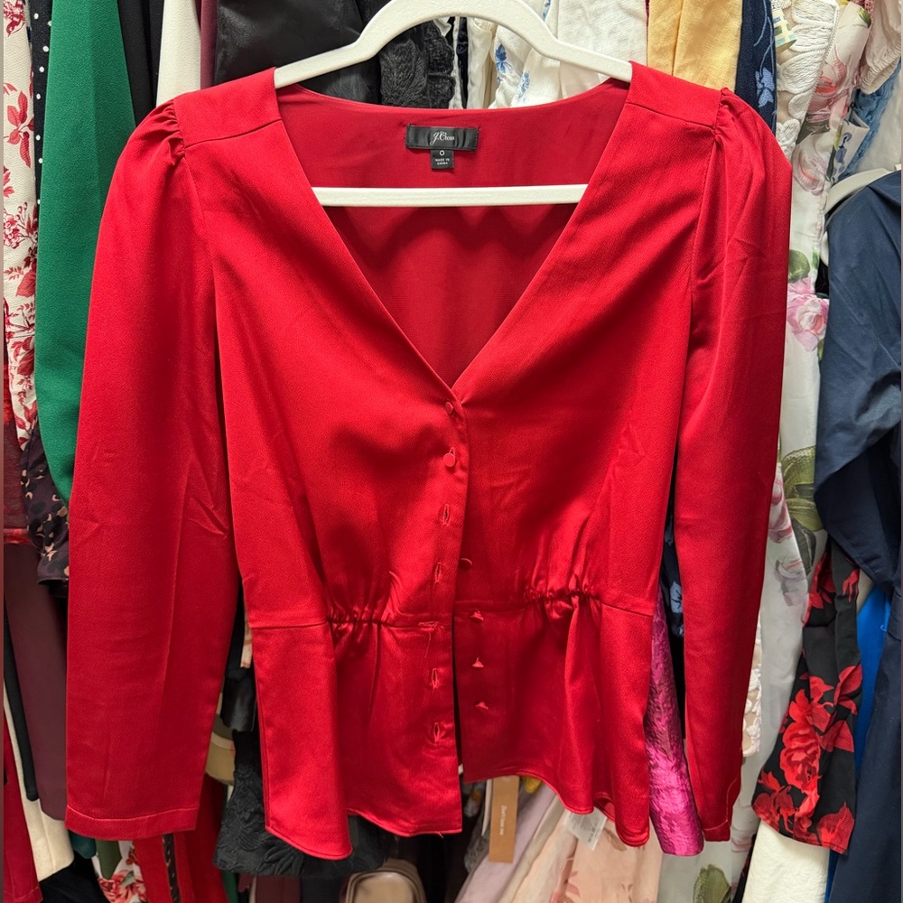 J.Crew women’s long-sleeve peplum top in satin-crepe Brand new size 0